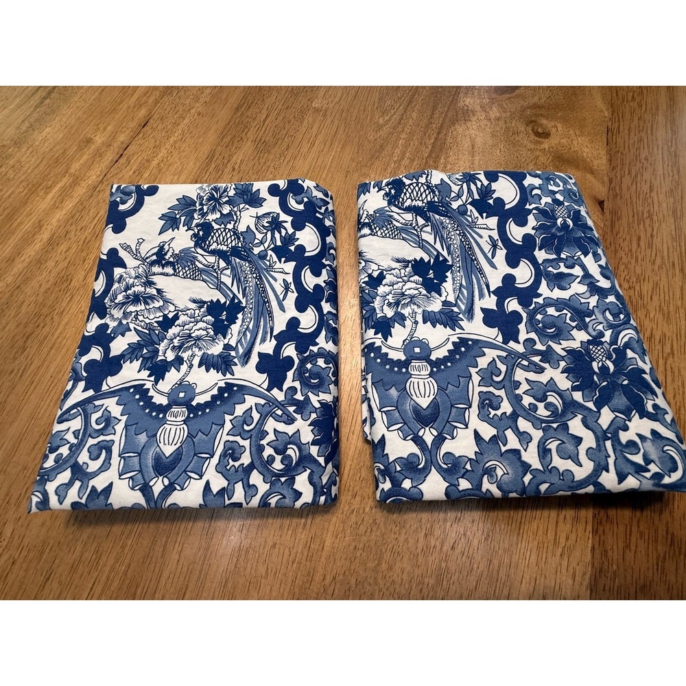 Ralph Lauren 2 King Pillowcases Shams Bird Blue Porcelain Tamarind Chinoiserie - Picture 10 of 10